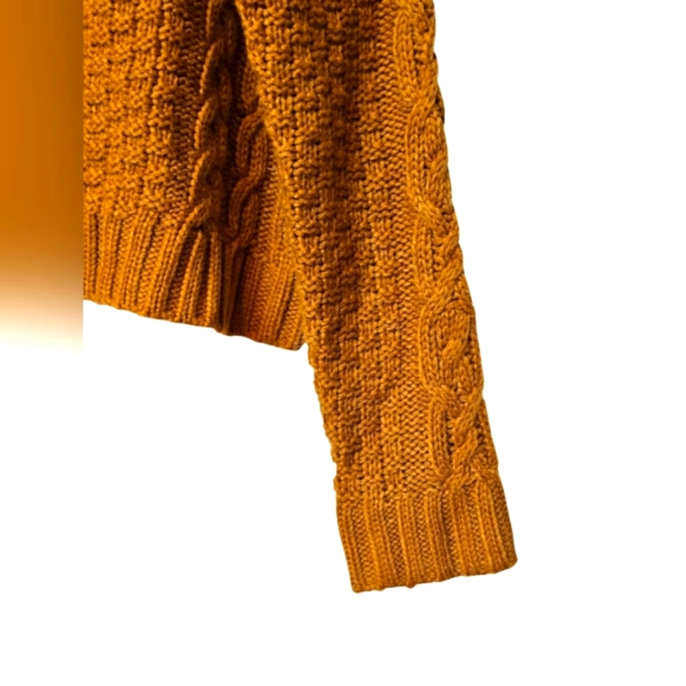 Mudd Rust Brown Orange Cropped Textured Longsleeve Sweater Top Crewneck Gold - Picture 9 of 12